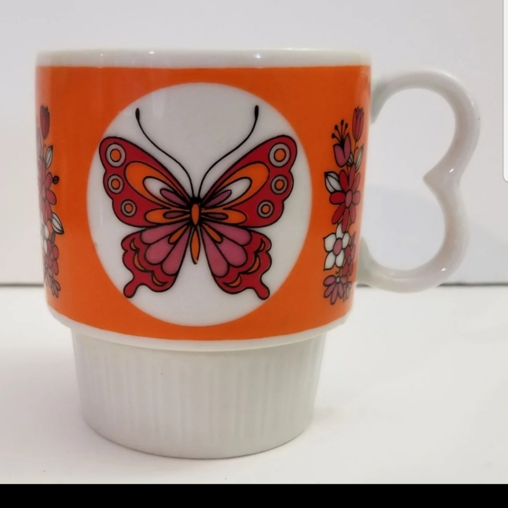 Vintage Japan Mid Century Butterfly Stackable Mug